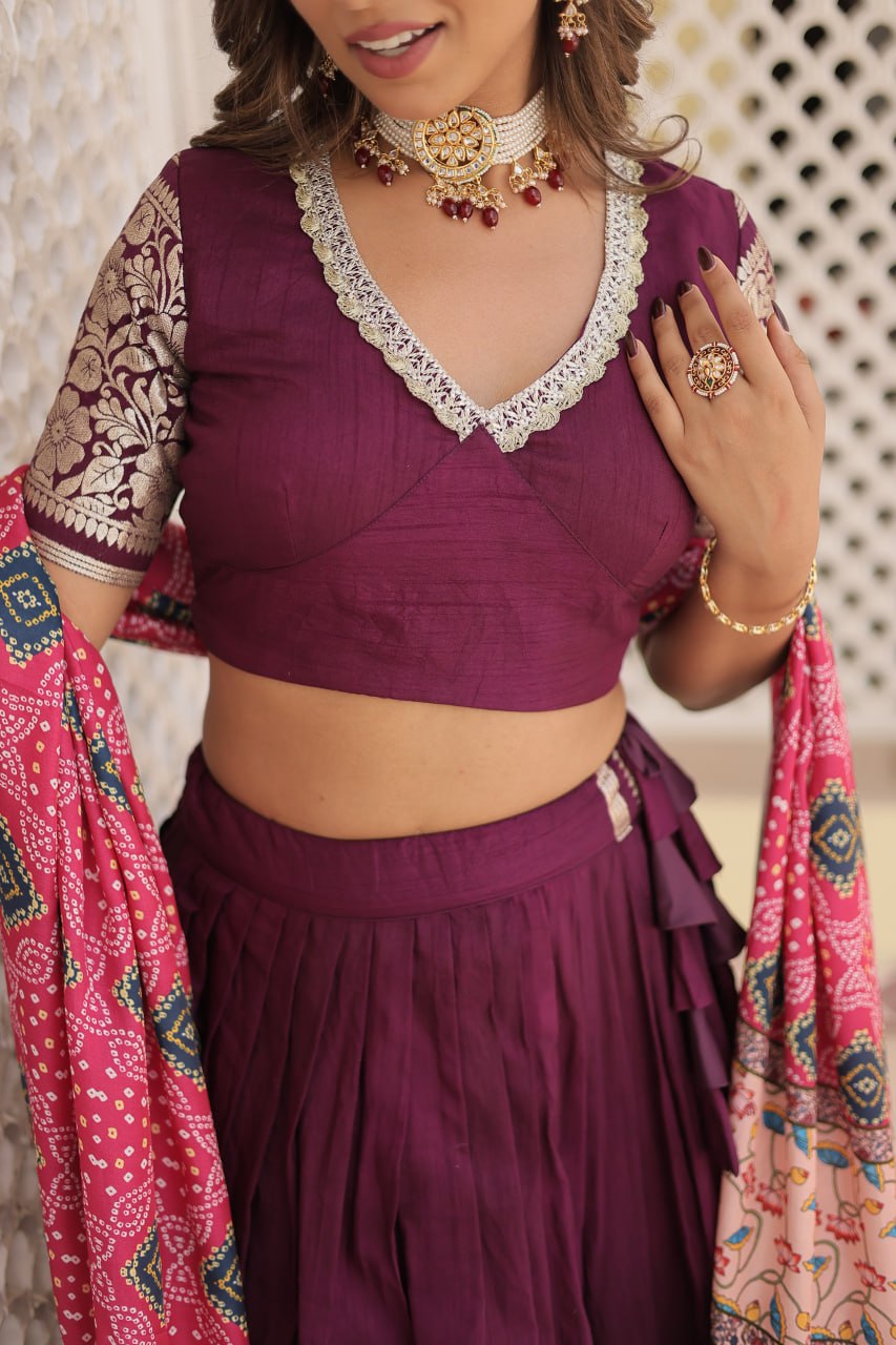 Lorenvalley Purple Viscose Jacquard Lehenga Choli with Gajji silk Dupatta - Distacart
