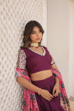 Thumbnail for Lorenvalley Purple Viscose Jacquard Lehenga Choli with Gajji silk Dupatta - Distacart
