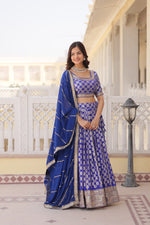 Thumbnail for Lorenvalley Blue Pure Viscose Jacquard with Embroidered Sequins work Lehenga Choli - Distacart