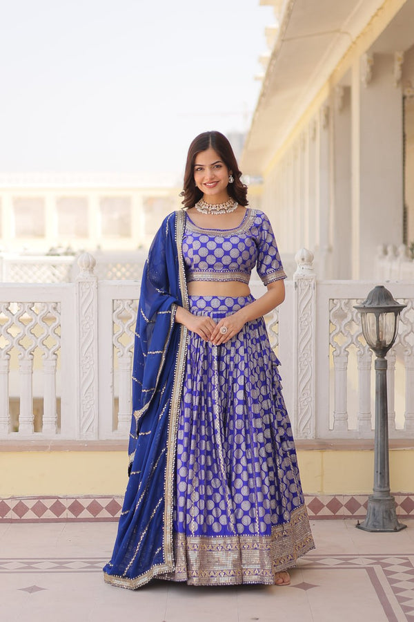 Lorenvalley Blue Pure Viscose Jacquard with Embroidered Sequins work Lehenga Choli - Distacart