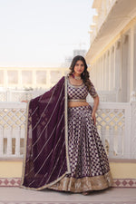 Thumbnail for Lorenvalley Purple Pure Viscose Jacquard with Embroidered Sequins work Lehenga Choli - Distacart