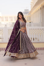 Thumbnail for Lorenvalley Purple Pure Viscose Jacquard with Embroidered Sequins work Lehenga Choli - Distacart