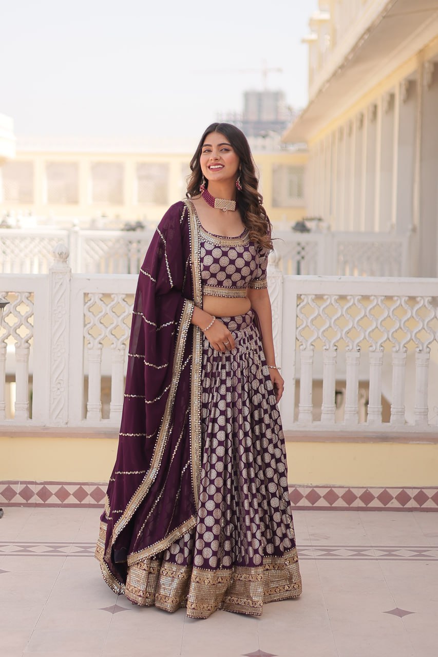 Lorenvalley Purple Pure Viscose Jacquard with Embroidered Sequins work Lehenga Choli - Distacart