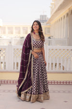 Thumbnail for Lorenvalley Purple Pure Viscose Jacquard with Embroidered Sequins work Lehenga Choli - Distacart