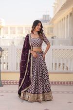 Thumbnail for Lorenvalley Purple Pure Viscose Jacquard with Embroidered Sequins work Lehenga Choli - Distacart
