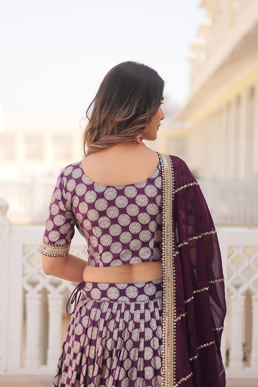 Lorenvalley Purple Pure Viscose Jacquard with Embroidered Sequins work Lehenga Choli - Distacart