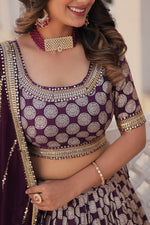 Thumbnail for Lorenvalley Purple Pure Viscose Jacquard with Embroidered Sequins work Lehenga Choli - Distacart