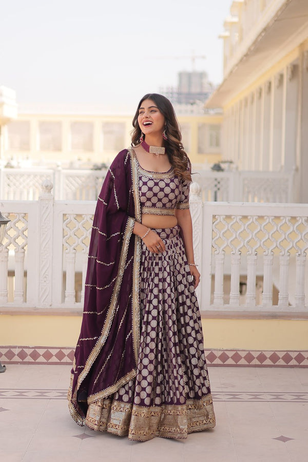 Lorenvalley Purple Pure Viscose Jacquard with Embroidered Sequins work Lehenga Choli - Distacart