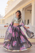 Thumbnail for Lorenvalley Grey Russian Silk Digital Printed with Embroidered Sequins work Lehenga Choli - Distacart