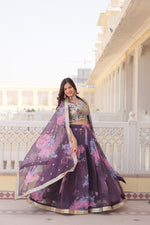 Thumbnail for Lorenvalley Purple Russian Silk Digital Printed with Embroidered Sequins work Lehenga Choli - Distacart