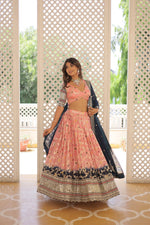 Thumbnail for Lorenvalley Peach Pure Viscose Jacquard with 2D Dyeing and Embroidered Sequins work Lehenga Choli - Distacart