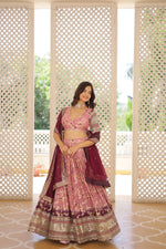 Thumbnail for Lorenvalley Pink Pure Viscose Jacquard with 2D Dyeing and Embroidered Sequins work Lehenga Choli - Distacart
