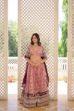 Thumbnail for Lorenvalley Pink Pure Viscose Jacquard with 2D Dyeing and Embroidered Sequins work Lehenga Choli - Distacart