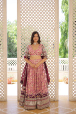 Thumbnail for Lorenvalley Pink Pure Viscose Jacquard with 2D Dyeing and Embroidered Sequins work Lehenga Choli - Distacart