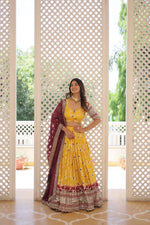 Thumbnail for Lorenvalley Yellow Pure Viscose Jacquard with 2D Dyeing and Embroidered Sequins work Lehenga Choli - Distacart