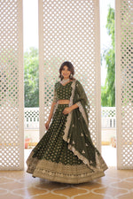 Thumbnail for Lorenvalley Green Pure Viscose Jacquard with Double Zari work Lehenga Choli - Distacart