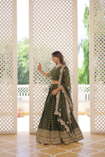 Thumbnail for Lorenvalley Green Pure Viscose Jacquard with Double Zari work Lehenga Choli - Distacart