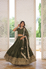 Thumbnail for Lorenvalley Green Pure Viscose Jacquard with Double Zari work Lehenga Choli - Distacart