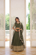 Thumbnail for Lorenvalley Green Pure Viscose Jacquard with Double Zari work Lehenga Choli - Distacart