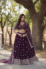 Thumbnail for Lorenvalley Purple Faux Blooming Georgette with Sequins & Thread Embroidered work Lehenga Choli - Distacart