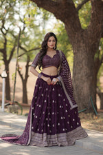 Thumbnail for Lorenvalley Purple Faux Blooming Georgette with Sequins & Thread Embroidered work Lehenga Choli - Distacart