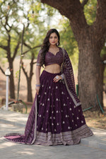 Thumbnail for Lorenvalley Purple Faux Blooming Georgette with Sequins & Thread Embroidered work Lehenga Choli - Distacart
