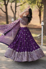 Thumbnail for Lorenvalley Purple Faux Blooming Georgette with Sequins & Thread Embroidered work Lehenga Choli - Distacart