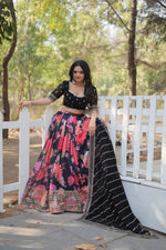 Thumbnail for Lorenvalley Black Faux Georgette Digital Printed with Sequins & Thread Embroidered work Lehenga Choli - Distacart