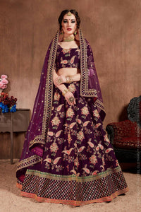 Thumbnail for Aastha Fashion Women's Alluring Purple Colored Bridal Wear Designer Embroidered Lehenga choli - Distacart