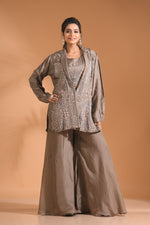 Thumbnail for Morchari 3Pc Palazzo Set With Hand Embroidery - Blue - Distacart