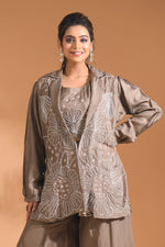 Thumbnail for Morchari 3Pc Palazzo Set With Hand Embroidery - Blue - Distacart