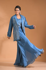 Thumbnail for Morchari 3Pc Palazzo Set With Hand Embroidery - Beige - Distacart