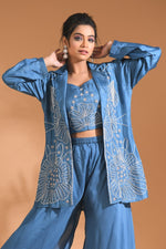 Thumbnail for Morchari 3Pc Palazzo Set With Hand Embroidery - Beige - Distacart