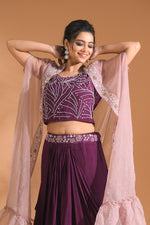 Thumbnail for Morchari Co Ord Set With Long Jacket Hand Embroidery - Blue - Distacart