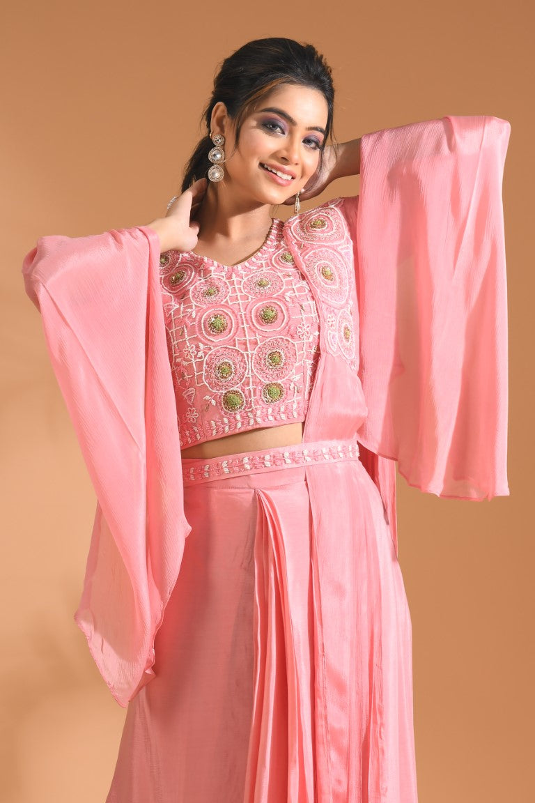 Morchari Co Ord Set With Dupatta Hand Embroidery - Green - Distacart