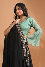 Thumbnail for Morchari Crop Top With Dupatta Hand Embroidery - Green - Distacart