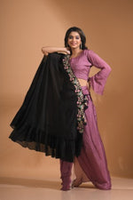 Thumbnail for Morchari Crop Top With Dupatta Hand Embroidery - Green - Distacart