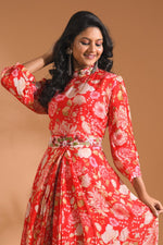 Thumbnail for Morchari Crop Top With Tie & Dye Dupatta Hand Embroidery - Red - Distacart