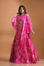 Thumbnail for Morchari Crop Top With Tie & Dye Dupatta Hand Embroidery - Pink - Distacart