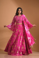Thumbnail for Morchari Crop Top With Tie & Dye Dupatta Hand Embroidery - Pink - Distacart
