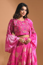 Thumbnail for Morchari Crop Top With Tie & Dye Dupatta Hand Embroidery - Pink - Distacart