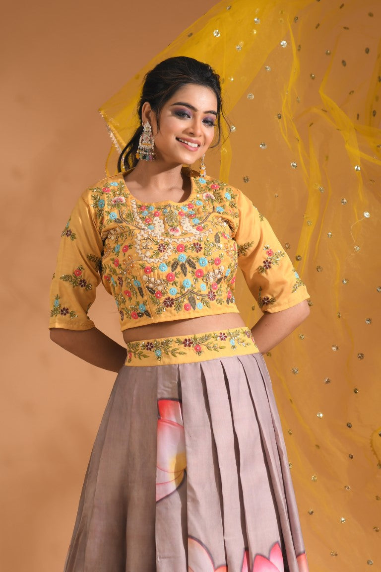 Morchari Crop Top With Net Dupatta - Multicolour - Distacart