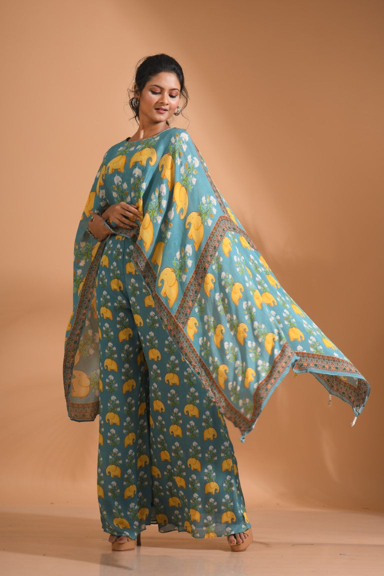 Morchari Kaftan Set With Hand Embroidery - Multi - Distacart