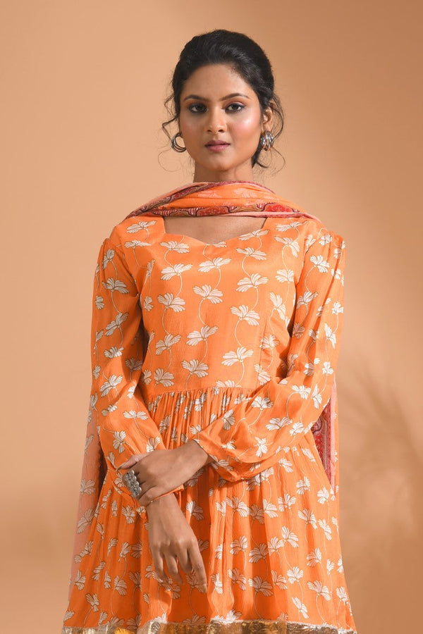 Morchari Sharara Top Set With Dupatta - Orange - Distacart