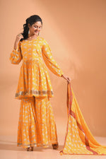 Thumbnail for Morchari Sharara Top Set With Dupatta - Yellow - Distacart