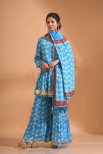 Thumbnail for Morchari Sharara Top Set With Dupatta - Blue - Distacart