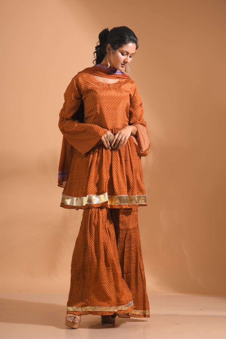 Morchari Sharara Top Set With Dupatta - Mustard - Distacart