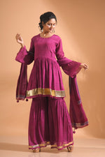 Thumbnail for Morchari Sharara Top Set With Dupatta - Purple - Distacart