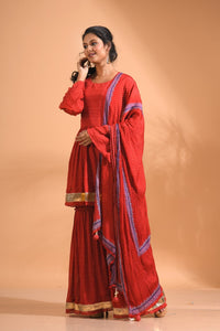 Thumbnail for Morchari Sharara Top Set With Dupatta - Red