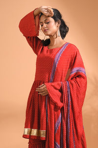 Thumbnail for Morchari Sharara Top Set With Dupatta - Red